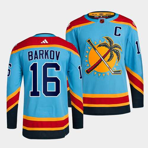 Men%27s Florida Panthers #16 Aleksander Barkov Blue 2022 Reverse Retro Stitched Jersey Dzhi->florida panthers->NHL Jersey